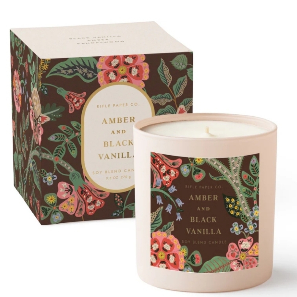 ❤️BUY 5 GET 3 FREE Gracie Amber and Black Vanilla 9.5 oz Glass Soy Candle